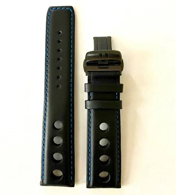 Correa de reloj de cuero negro/azul original Tissot PRS516 22 mm T100427A Foto 1 de 2
