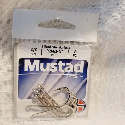 Mustad Hooks Poly Bag Nickel Slice Shank 10/ctn 92661-NI-3/0 - Image 1 of 4