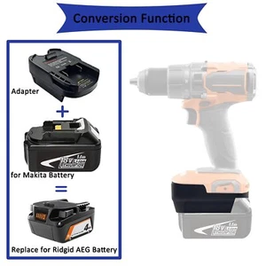Adapter for Makita LXT 18V Li-Ion Battery Used on Ridgid AEG 18V Cordless Tools - Imagen 1 de 14