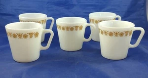 5 - Pyrex Butterfly Gold D Handle Coffee Mug Cups White Milk Glass 1410 - Picture 1 of 6