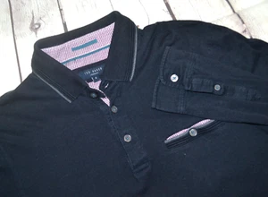 TED BAKER Men's Long Sleeve Polo Shirt SIZE 4 MEDIUM Black - Bild 1 von 6