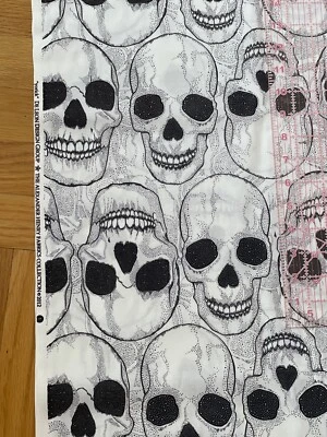 Alexander Henry OOP YORICK SKULL Black White Cotton Fabric "18X44" New - Image 1 of 4