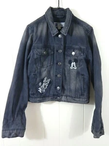 Gap Kids Disney Girls XXL Jean Jacket Black Denim Mickey Minnie Embroidered EUC - Picture 1 of 3