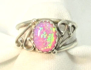 Native American Ring Size 7 Lab Created Opal Navajo Sterling Silver #648 - Picture 1 of 7