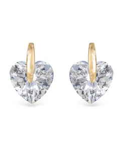 Amanda Blu Gold Tone Cubic Zirconia Heart Shaped Stud Earrings NWT - Picture 1 of 8
