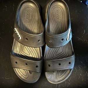 Crocs Mens Classic Crush Black Platform Sandals 2 Strap Slides Size 13 - Picture 1 of 4