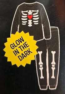 Glow in the Dark Halloween Two Piece PJ Set Girls Size S Pajamas Skeleton 6/6X - Picture 1 of 3