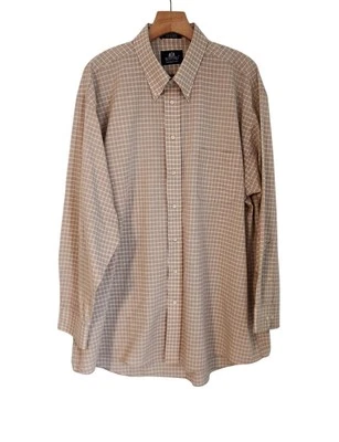 Stafford Wrinkle Free Oxford Shirt Mens 18-34/35 Beige White Checkered  - Image 1 of 4