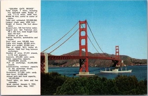 Postal vintage de los años 60 de San Francisco California PUENTE PUERTA DORADA con hechos - Imagen 1 de 2