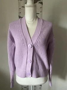 H&M Women's Size XS Chunky Ribbed Cardigan Sweater Lavender Warm - Picture 1 of 9