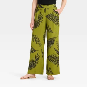 Pantalones para mujer de tiro alto de pierna ancha - Un nuevo día estampado verde XL - Imagen 1 de 4