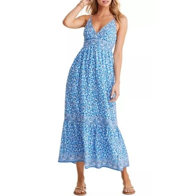 Maxi Vestido Vineyard Vines Azul Katama Azulejo Conset Costero Vacaciones Playa Talla L Foto 1 de 4