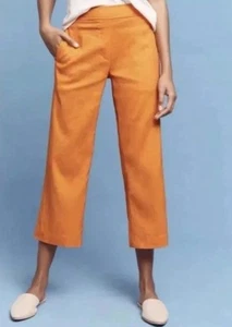 Anthropologie Cartonnier Women XL Wide Leg Crop Linen Blend Pull-On Pant Orange - Picture 1 of 11