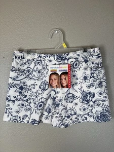 Vintage Mädchen Mary Kate und Ashley Shorts Druck Stretch Twill weiß blau Blumenmuster 12 - Bild 1 von 11
