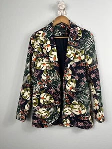 Cynthia Rowley Flora Fauna Palm Black Floral Open Blazer XS Casual Work Career - Picture 1 of 7