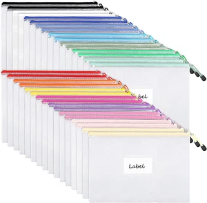 EOOUT 32Pcs Mesh Zipper Pouch, Letter Size, Zipper Bags, Document Bag with Label - Picture 1 of 12