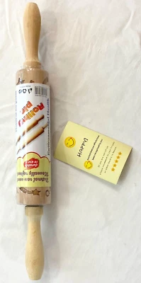 rolling pin embossed Christmas design for cookies dough 14" long hardwood - Image 1 of 3