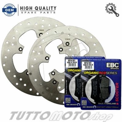 KIT 2 DISCHI FRENO ANTERIORE + 2 CP PASTIGLIE EBC PIAGGIO X9 500 2003 2004 2005 - Immagine 1 di 4