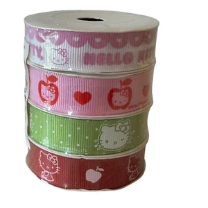 Hello Kitty Grosgrain Ribbon 4 Pack 2009 Sanrio Crafting Set Apples Bows Kawaii - Picture 1 of 8