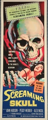 Cartaz de reprodução "The Screaming Skull" 1958 inserção 14" X 36" fotos AIP - Imagem 1 de 4