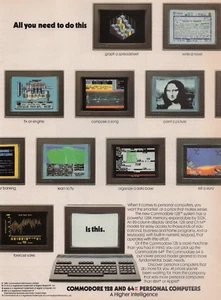 Pubblicità stampa vintage Commodore 128 e 64 personal computer 1986 tutto il necessario - Foto 1 di 2