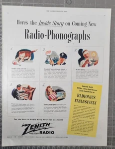 1945 Zenith Radio Print Ad Radio-Phonographs Radionics - Picture 1 of 2