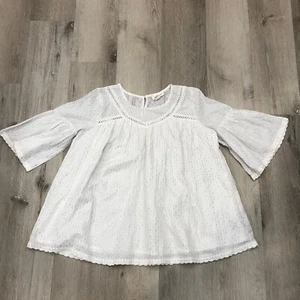 Cat & Jack Girls' White Metallic Lace Trim Elbow Bell Sleeve Blouse L 10/12 - Picture 1 of 5