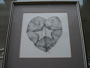 Sharon Yavis Original Graphitzeichnung Herz Stern Mond signiert vom südlichen Künstler - Bild 1 von 4
