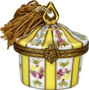 Caja de baratijas RARA Limoges Francia pintada a mano floral-dorado-amarillo, peint principal - Imagen 1 de 13