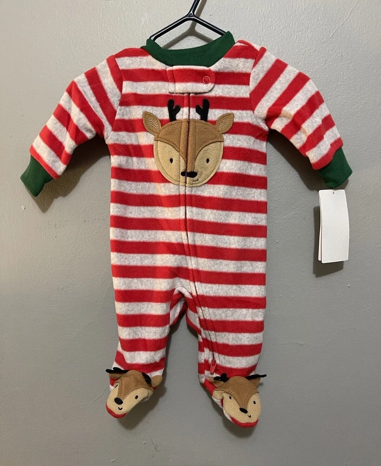 Lindo Footie de Reno Just One You Unisex Bebé Navidad Polar 1 Pieza Rojo Nuevo en Caja 3M Foto 1 de 4