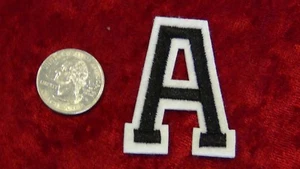 Alphabet letters or numbers patch Varsity 2 inch CAPS black white border Iron on - Picture 1 of 93