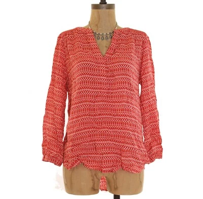 Hinge Nordstrom Henley Blouse M Bracelet Sleeve Striped Red Top  B69 - Image 1 of 4