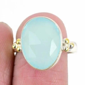 Aqua Chalcedony Stone 925 Sterling Silver Daughter Elegant Cluster Ring Size 8 - Picture 1 of 7
