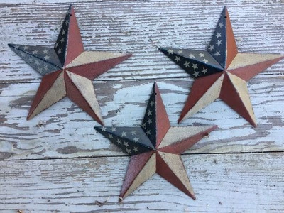 (Set of 3 ) 5.5" ANTIQUED PATRIOTIC AMERICANA AMERICAN BARN STARS STAR - Image 1 of 3