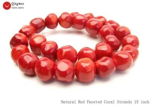 Cuentas sueltas redondas facetadas de coral rojo natural de 16 mm para hacer joyas hebras hágalo usted mismo 15" - Imagen 1 de 8