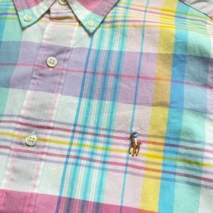 Polo Ralph Lauren Plaid Oxford Shirt Mens Small Pastel Button Down Long Sleeve - Picture 1 of 8