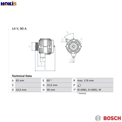 ALTERNATOR 0 986 038 170 FOR DAEWOO MERCEDES-BENZ 124/T-Model/Break E-CLASS 2.9L - Image 1 of 4
