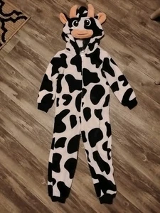 Cow One Piece Zip Up Pajamas (Warmies) For Little Girl 4T - Picture 1 of 5
