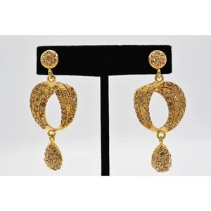 Orecchini pendenti strass cristallo tono oro arancio scintillante pesca firmati 9C - Foto 1 di 12
