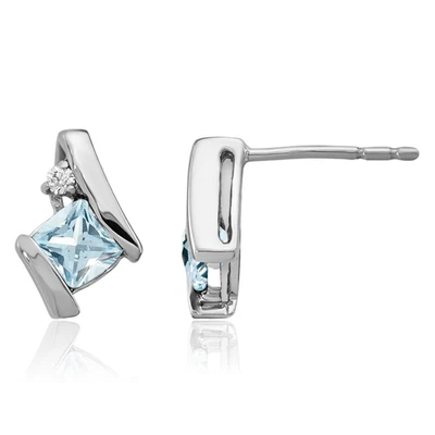 925 Sterling Silver Cushion-Cut Aquamarine Diamond Stud Earrings - Image 1 of 4