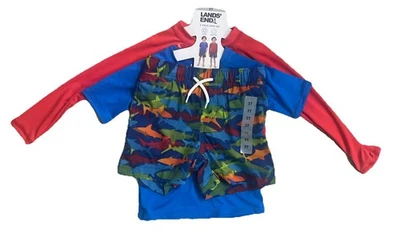 Baúl de baño Lands End Boy SHARKS de 3 piezas talla 3T  Foto 1 de 4