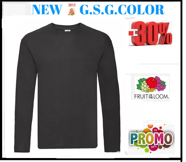 Camiseta Hombre T-Shirt Original De Manga Larga Color Negro Fruit Of The Loom - Imagen 1 de 1