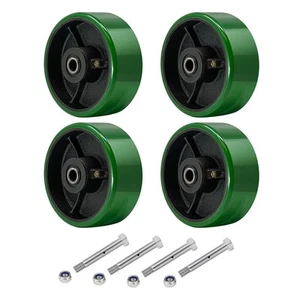 5" x 2" Polyurethane on cast Iron Wheel, Roller Bearing-1/2" Bore, Set of 4 H... - Picture 1 of 9