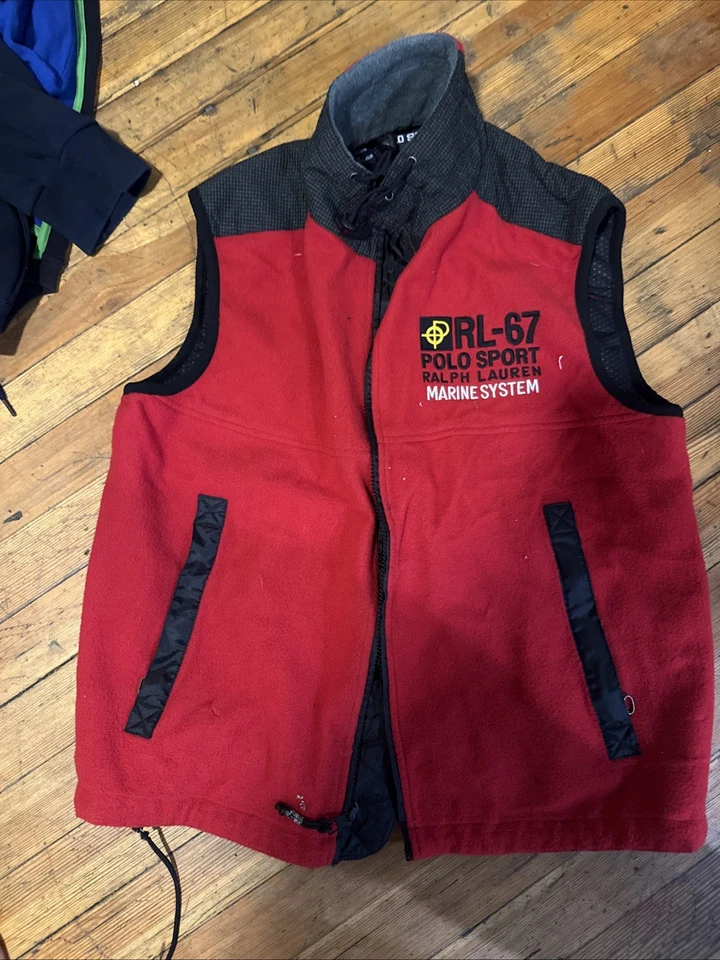 Chaleco polar vintage Polo Sport Ralph Lauren RL-67 sistema marino rojo negro XXL Foto 1 de 4
