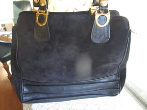 Handtasche Vintage Susan Gail Leder Italy dunkelblau - Bild 1 von 8