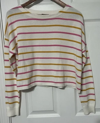 Lumiere Women’s Pink & Mustard Stripe Cropped Sweater Preppy  Pullover Size S - Image 1 of 4