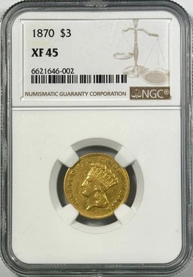 1870 $3 GOLD INDIAN PRINCESS NGC XF45 - Image 1 of 4