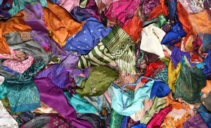 2 Pfund Sari Rest Reste Seide Baumwolle Patchwork Stücke Posten Konvolut - Bild 1 von 3