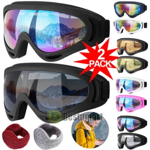 2xWinter Sports Snow Goggles Windproof Ski Snowboard Skate Sunglasses +Earmuffs - Picture 1 of 46