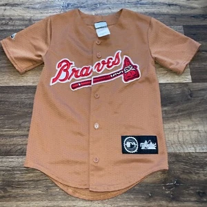 Vintage Atlanta Braves Baseball Jersey Brown Burnt Orange Majestic Youth Small - Picture 1 of 9
